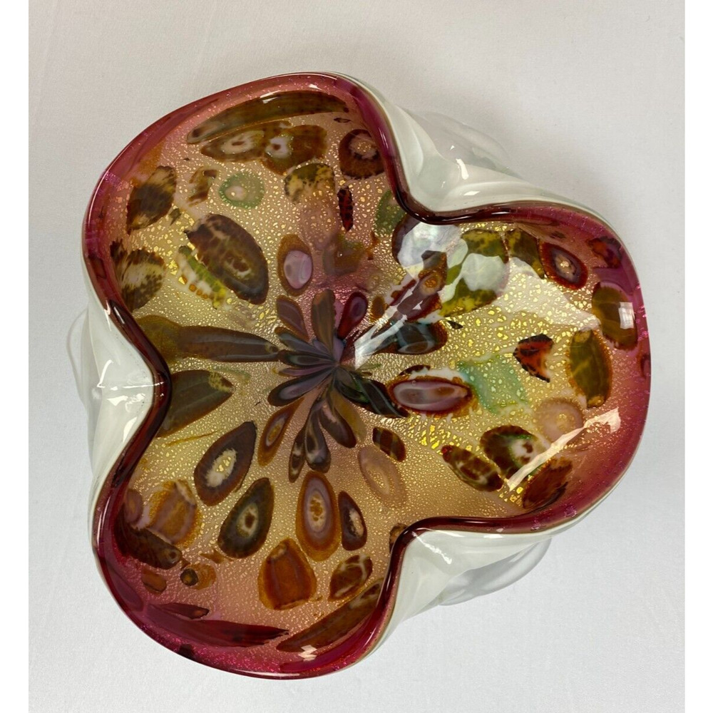 C.1960's Italian Hand-Blown Sommerso Murano "Tutti-Frutti" Bowl Gold Leaf